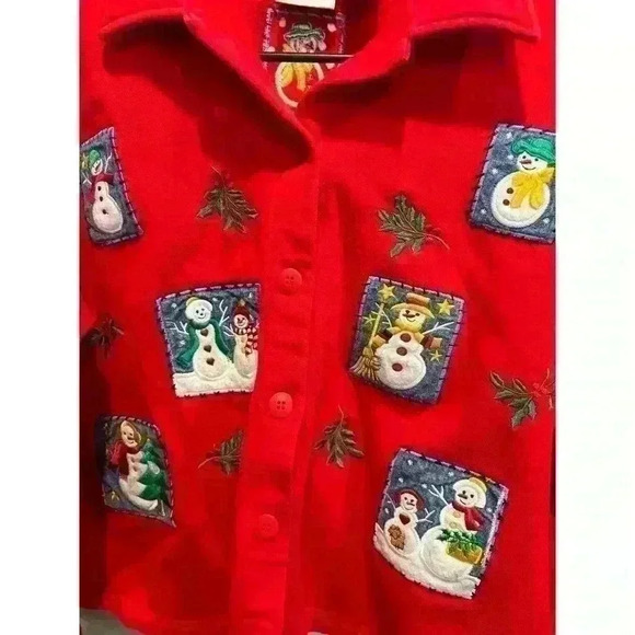 Vintage Baxter Wells Snowman Red Sweater SZ LG - Picture 2 of 4